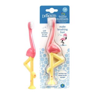 Dr. Brown's Toddler and Baby Toothbrush, Flamingo, Pink/Yellow
