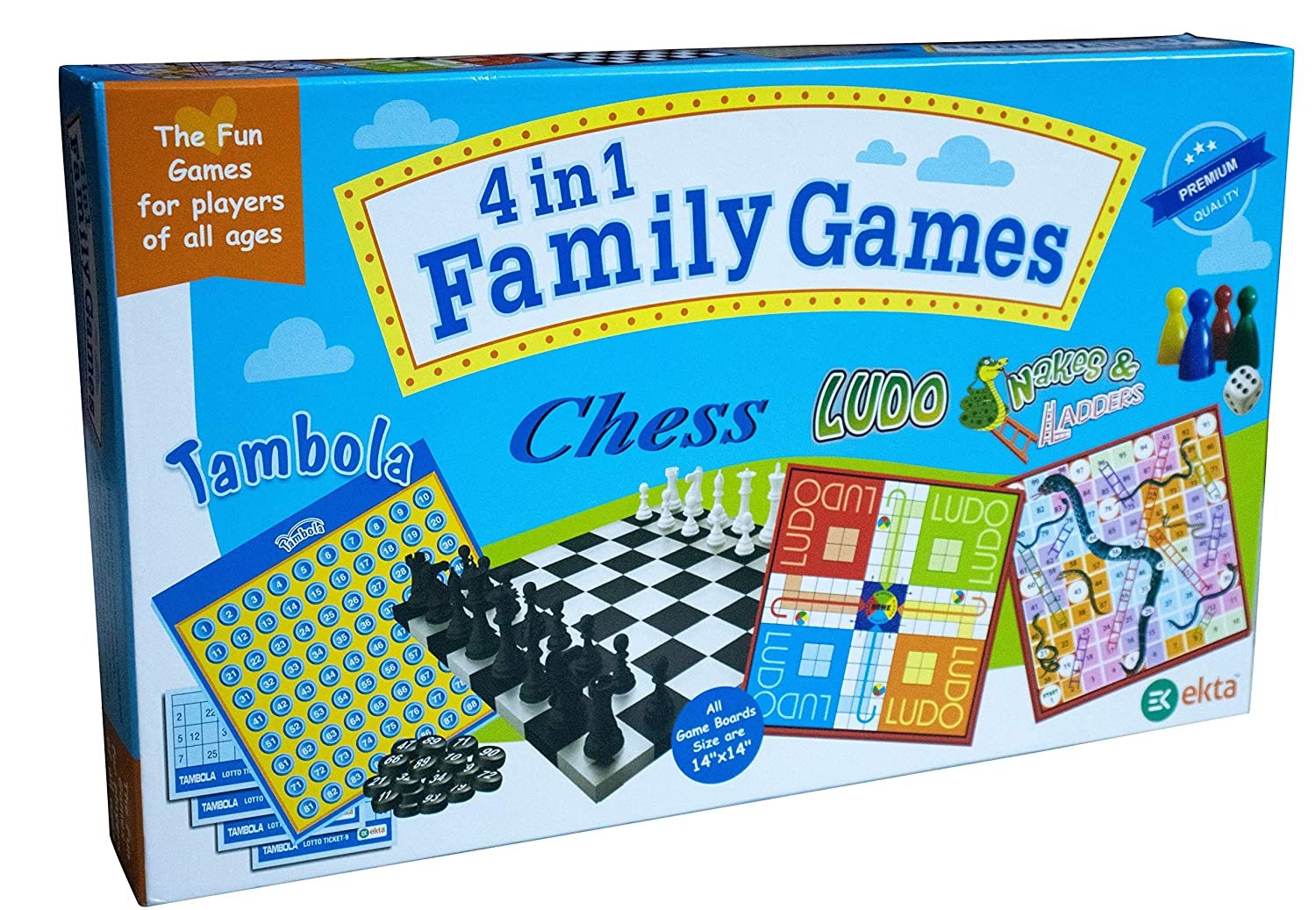 Ekta 4 in 1 Family Strategy Board Games Tambola, Chess, Ludo and