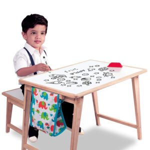 Giggles - 9924300 Activity Table & Stool, Foldable Wooden Study Set with Storage Bag and White Board on Top