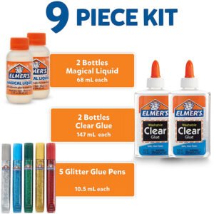 Elmer's Slime Starter Kit, Clear School Glue, Glitter Glue Pens & Magical Liquid Activator Solution, 9 Count