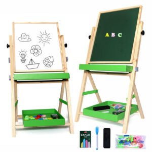 Chanak 2-in-1 Wooden Easel Board for Kids | Magnetic Whiteboard and Chalkboard, Height Adjustable, Ages 3+