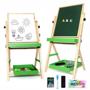 Chanak 2-in-1 Wooden Easel Board for Kids | Magnetic Whiteboard and Chalkboard, Height Adjustable, Ages 3+